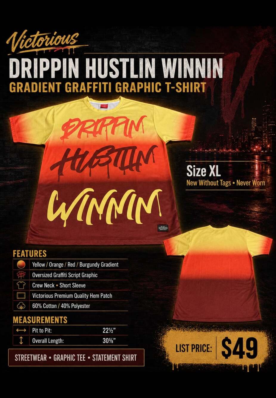 Victorious Drippin Hustlin Winnin Gradient Graffiti Graphic T-Shirt